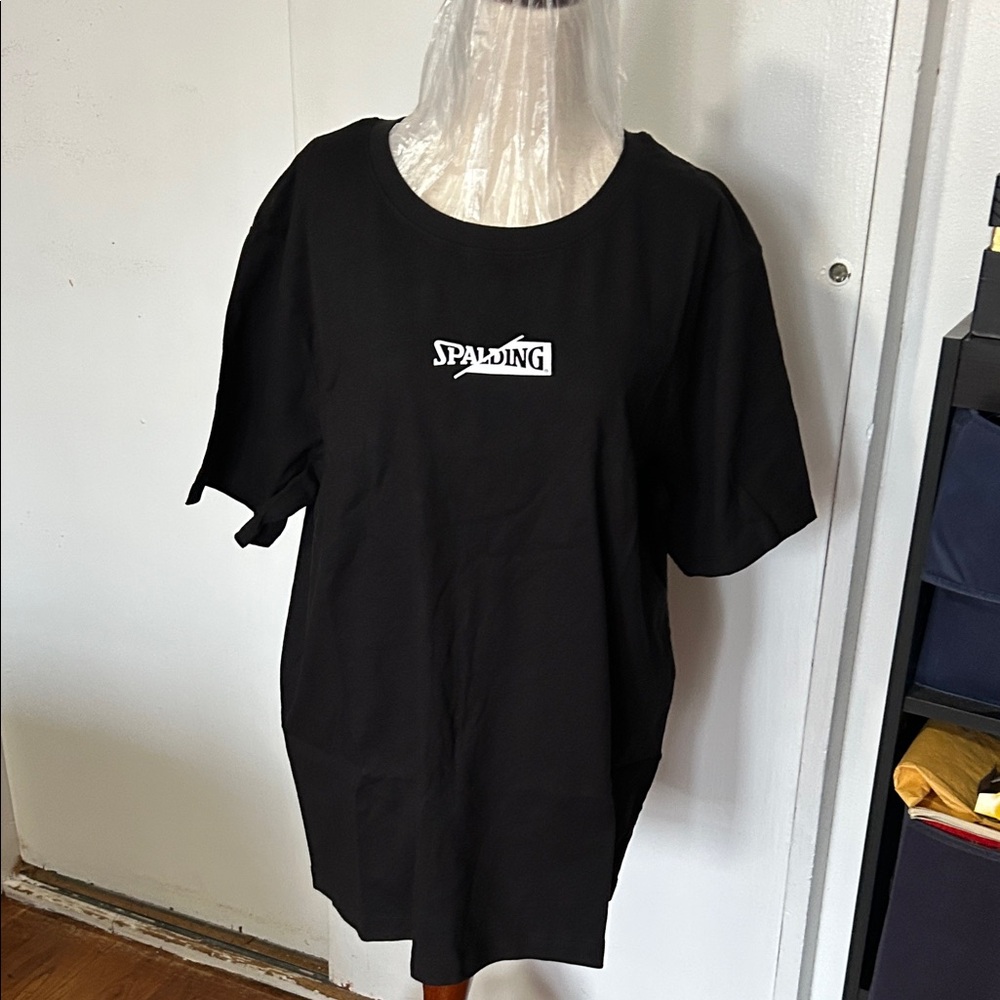 Spalding Black Crewneck T-Shirt with White Logo size large nwt